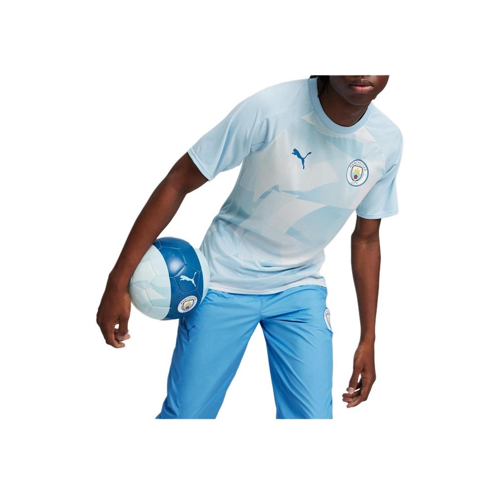 PUMA MCFC Prematch Ribbed Crew Neck Short Sleeve Printed Dopamine T-Shirt Men Tops Silver-Grey Lake-Blue 774370-01