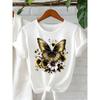 Womens New Tee Black White Grey Golden Butterfly Floral Print Round Neck Stretchy Fabric All Season Fashion Trendy Statement Graphic Comfortable