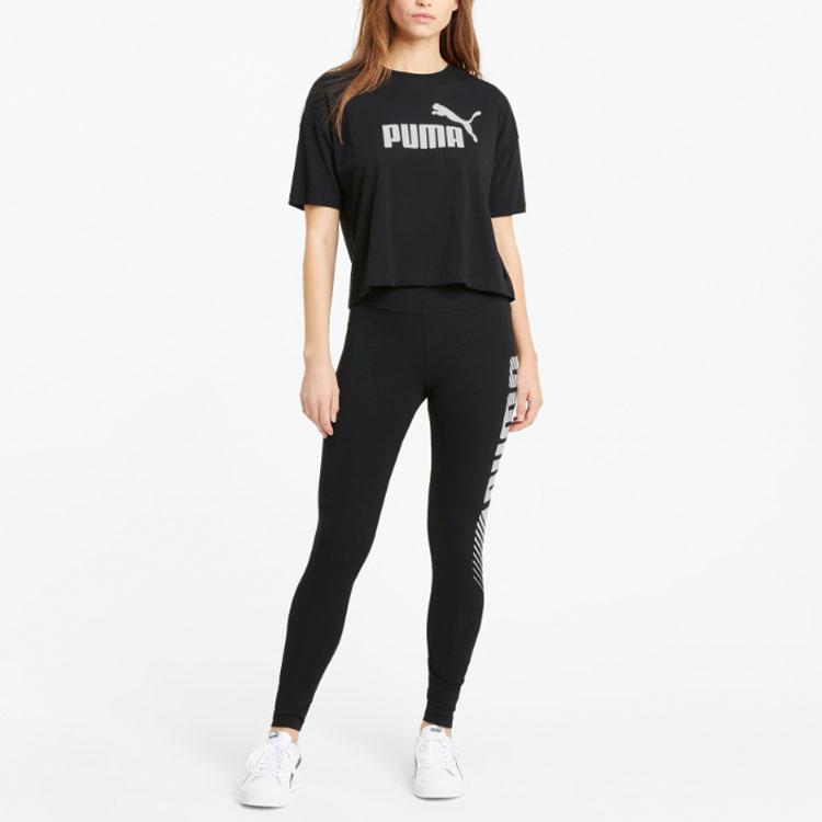 Puma Essential Logo Printed Casual Breathable Round Neck Short Sleeve T-Shirt Women Tops Black 845922-01