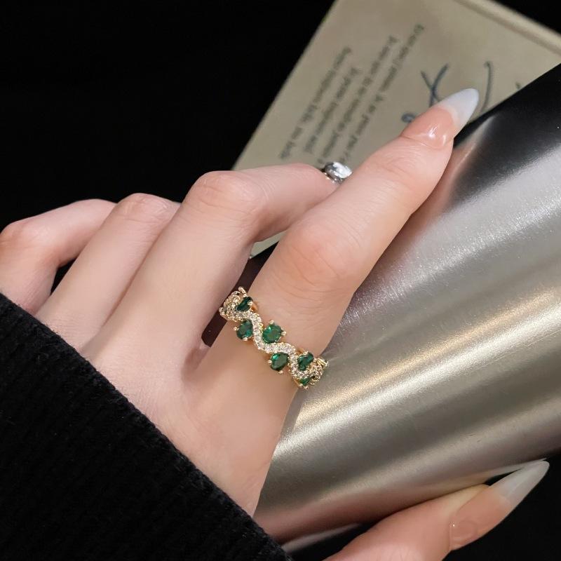 Color Treasure Diamond Opening Ring Niche Design Light Luxury High Sense Personality Fashion Super Fairy Zircon Row Diamond Ring Woman