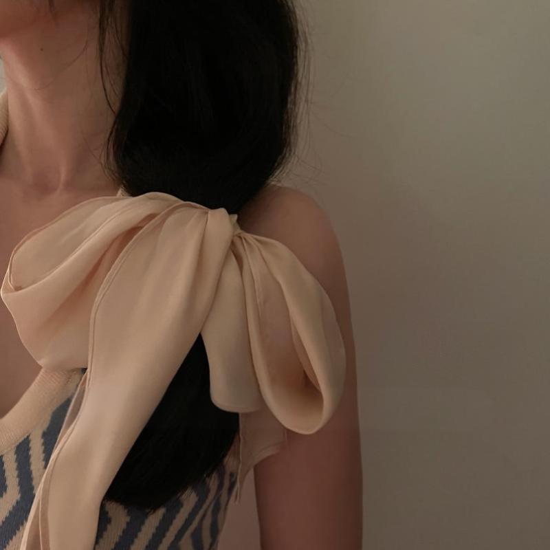 Schwarzes einfarbiges langes Seidenschal-Stirnband, Haargummi, Sommer-High-End-Stirnband, Kleiner Schal