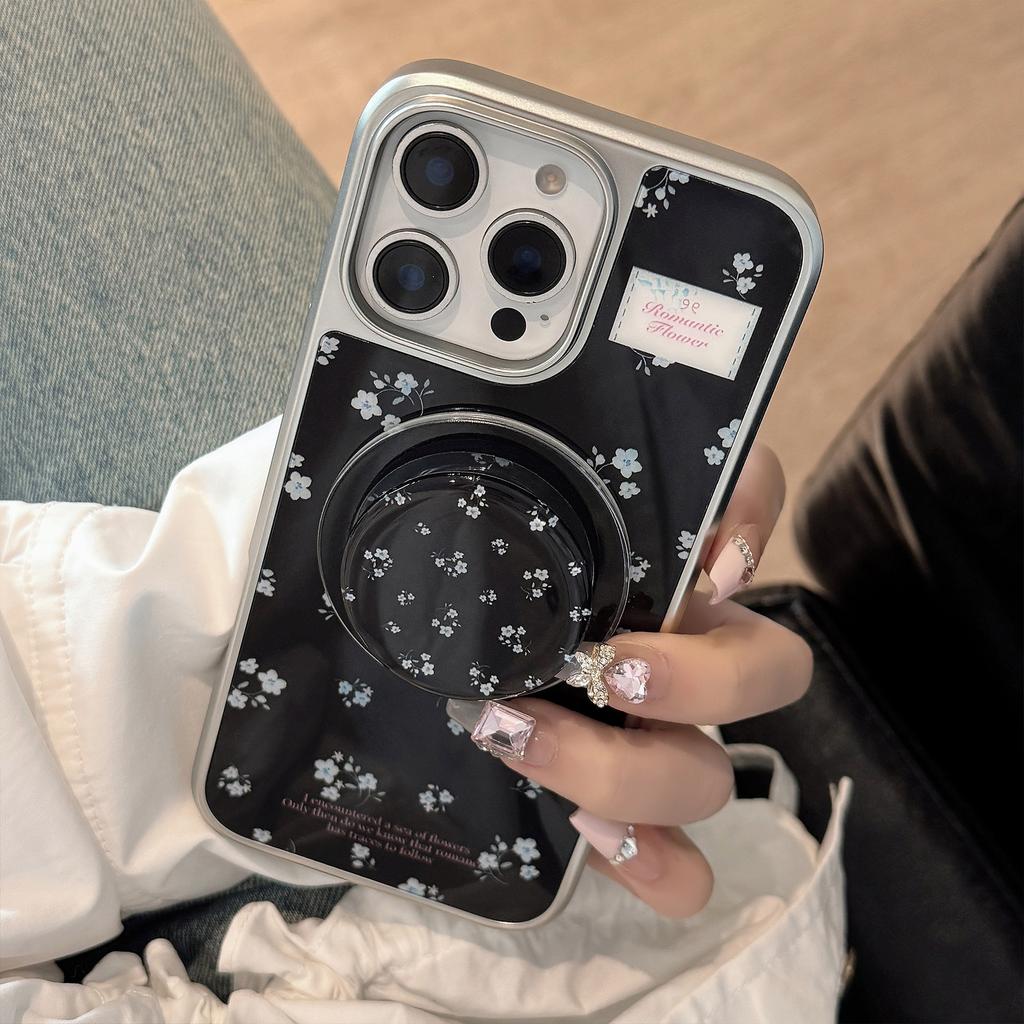 Magnetic Black and Blue Flower Stand Suitable for Apple 16pro Max Mobile Phone Case Iphone15 Acrylic 13 Huawei P70