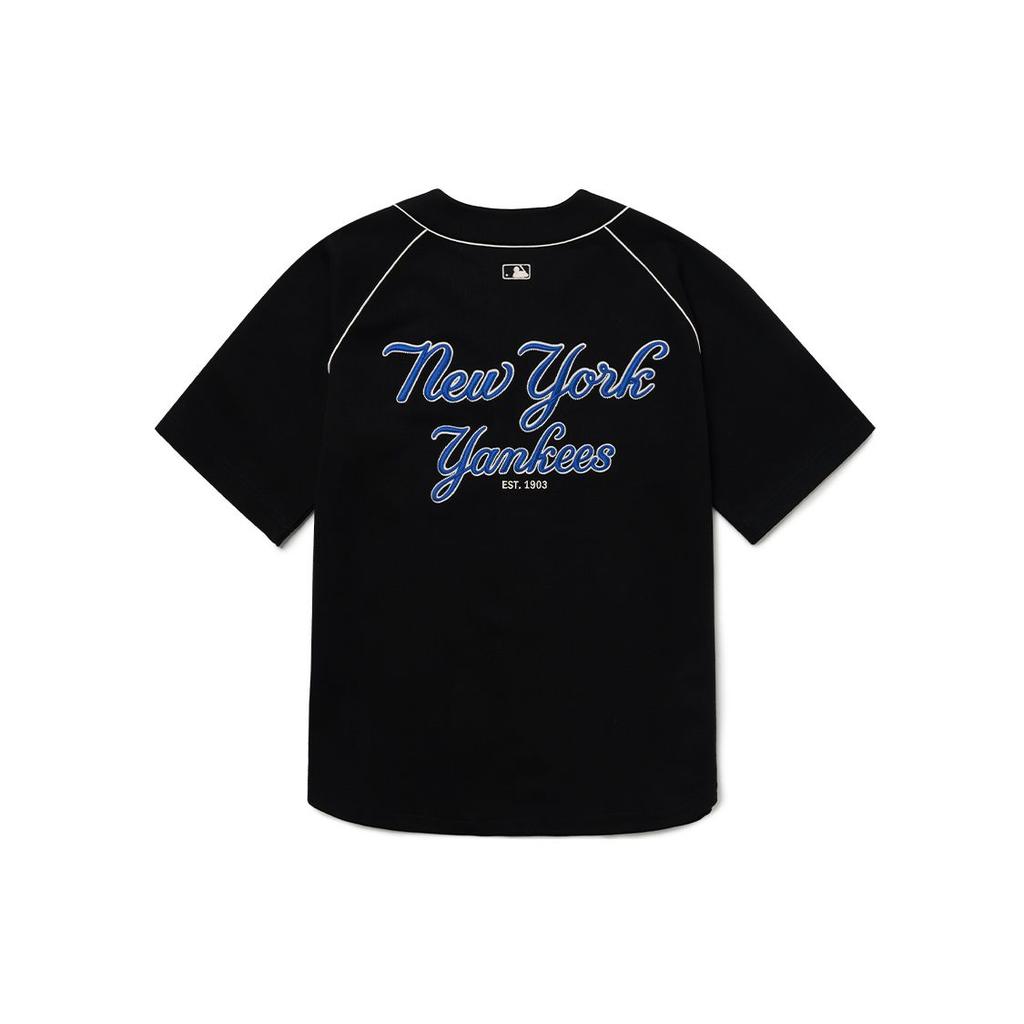 MLB Ss22 Letter Logo Embroidered Single-Breasted Short Sleeve Baseball Jersey Unisex jersey Black 3ABSR0124-50BKS