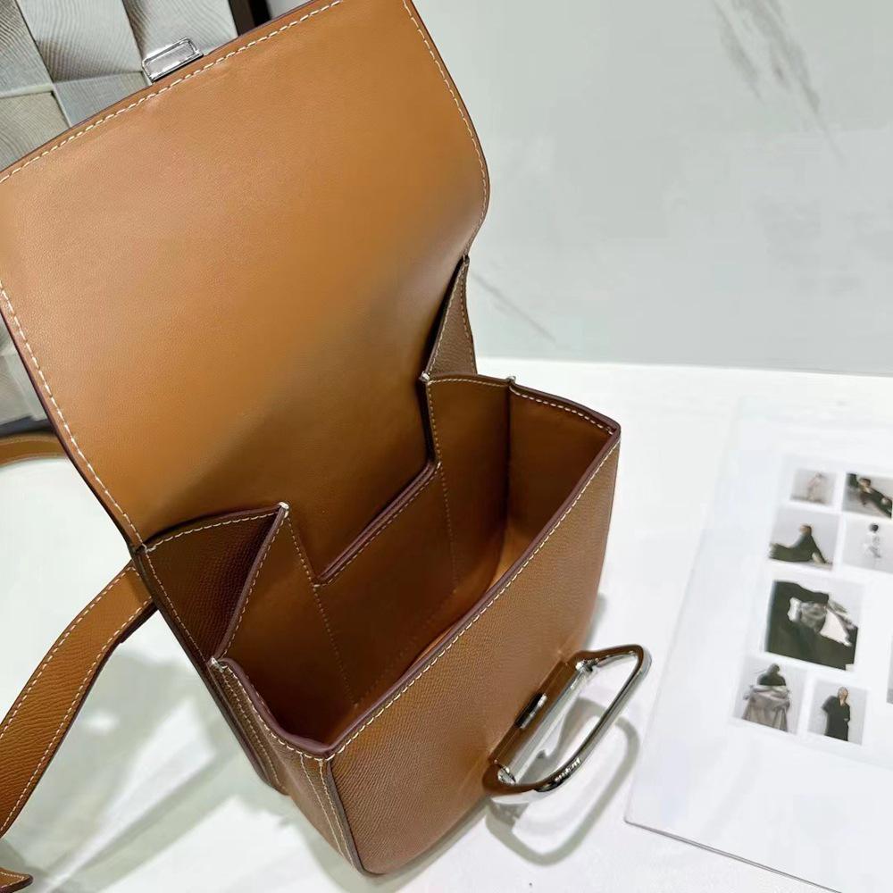 Della 2024 Palm Pattern Cowhide Messenger Bag with Silver Buckle