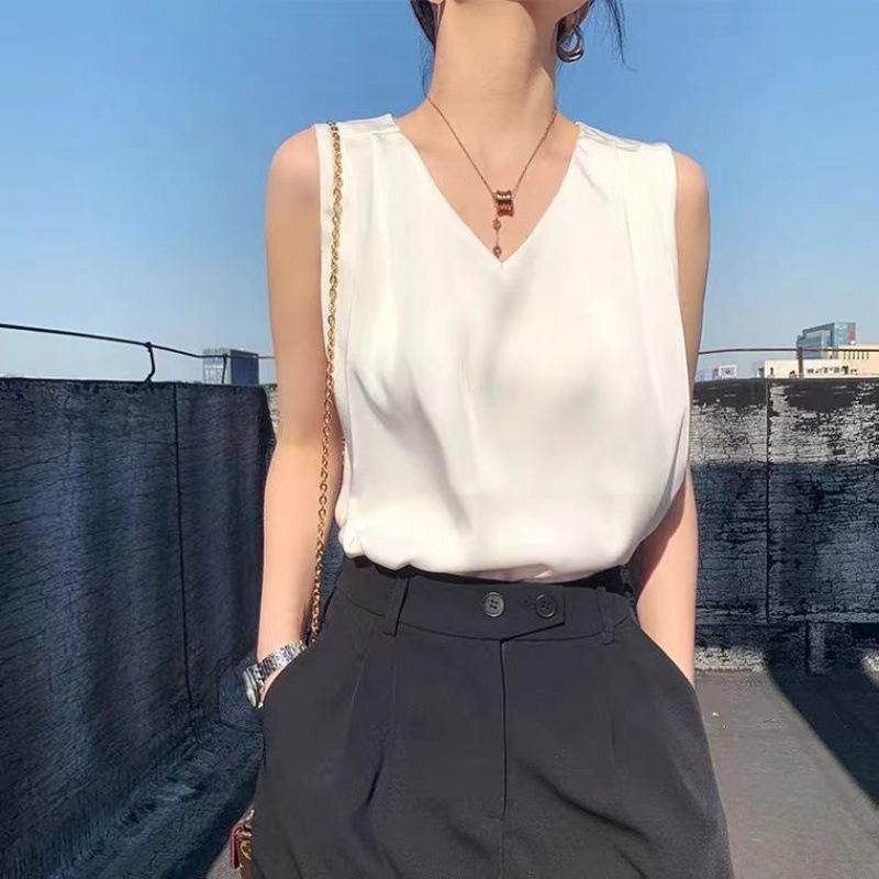 

Женская летняя верхняя одежда: Уникальный французский топ-майка из ацетата L белый