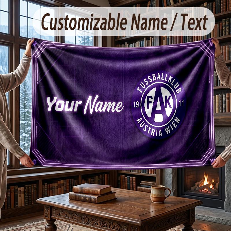 Custom Name Flannel Throw Blanket Austria Wien FC Pattern Warm Home Decoration