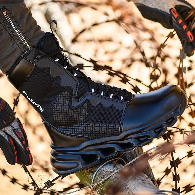 Stivali antinfortunistici da lavoro alti da uomo, scarpe da lavoro con punta in acciaio e linguetta antipolvere, scarpe antinfortunistiche antiforatura, calzature antiurto da uomo