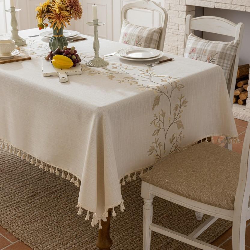European pastoral embroidery tablecloth, embroidery craft tassel edge rectangular coffee table cloth, waterproof dining table cloth