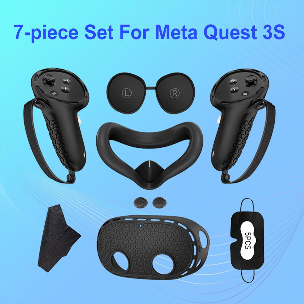 Silicone Cover Set Controller Grips VR Shell Cover VR Silicone Case Face Cover Lens Cover for Meta Quest 3S Accessories