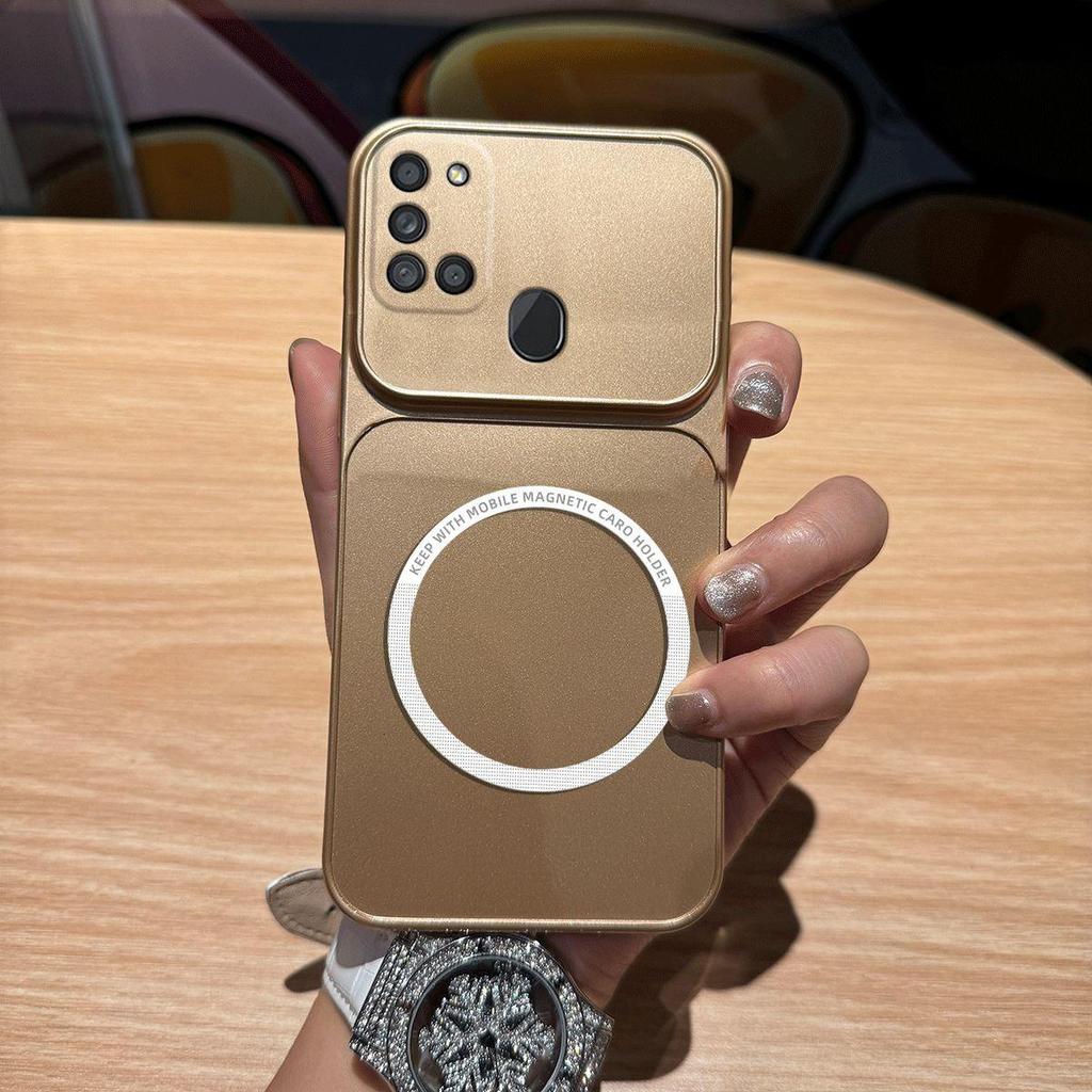 Metallic Finish Magnetic TPU Phone Case for Samsung Galaxy A21s Shockproof Matte Soft Cover