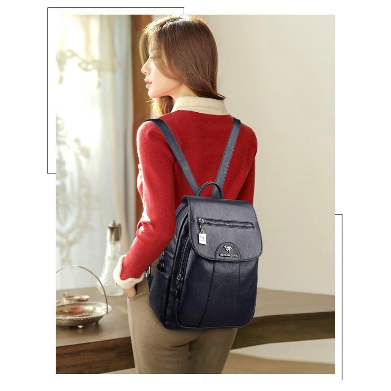Women's Backpack Large Capacity Soft PU Travel Bag Fashion Trend Student Anti-theft Imitation Sheepskin Backpack