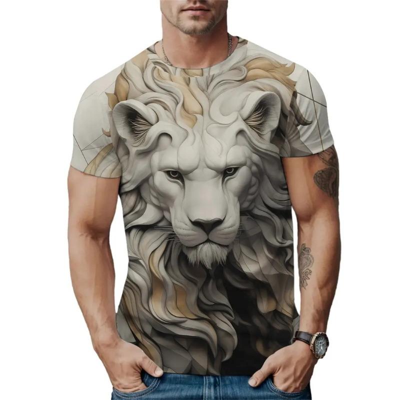 3D Plus Size Men's Lion Print T-shirt Summer Short Sleeve Crew Neck Tees Top Casual Men's Clothing Oversized Outdoor Pullover