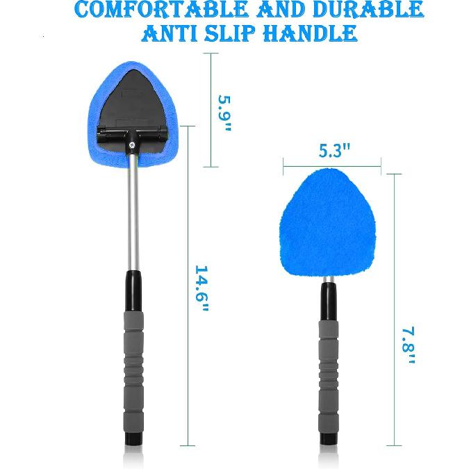 Windshield Cleaner Tool With Reusable Microfiber Pads - Car Window Glass Wiper Kit With Extendable Handle for Cleaning (1, Blue)