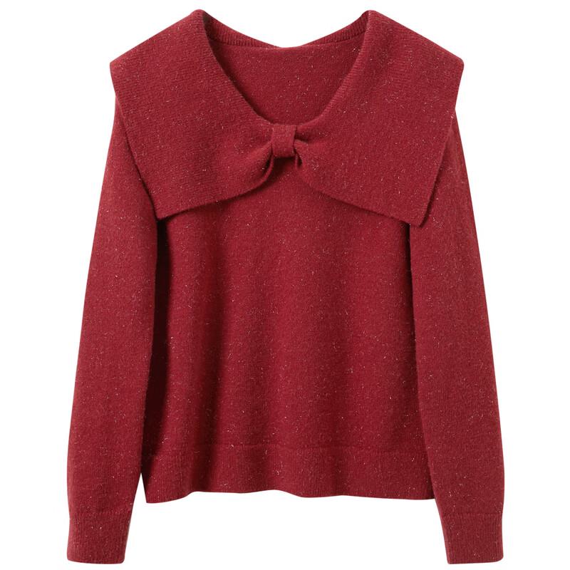 Sancai Damen Übergröße Neujahr Rote Schleife Revers Strickpullover