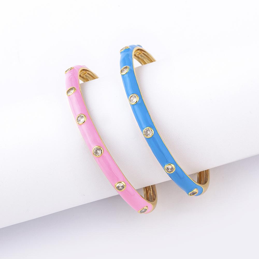 Nidin Fashion Zircon Cuff Bangles Bracelet for Women Cubic Zirconia Gold Plated Dripping Oil Beach Vacation Jewelry Party Gifts