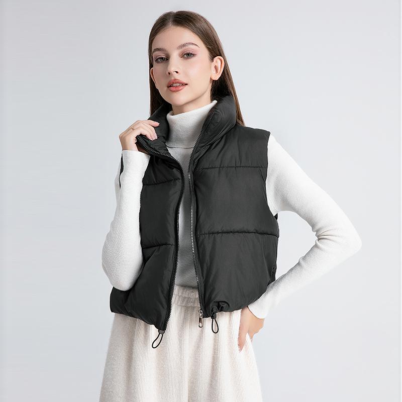 Solid Stand Collar Short Autumn Winter Jacket Coat Parka Vest Women M-XL