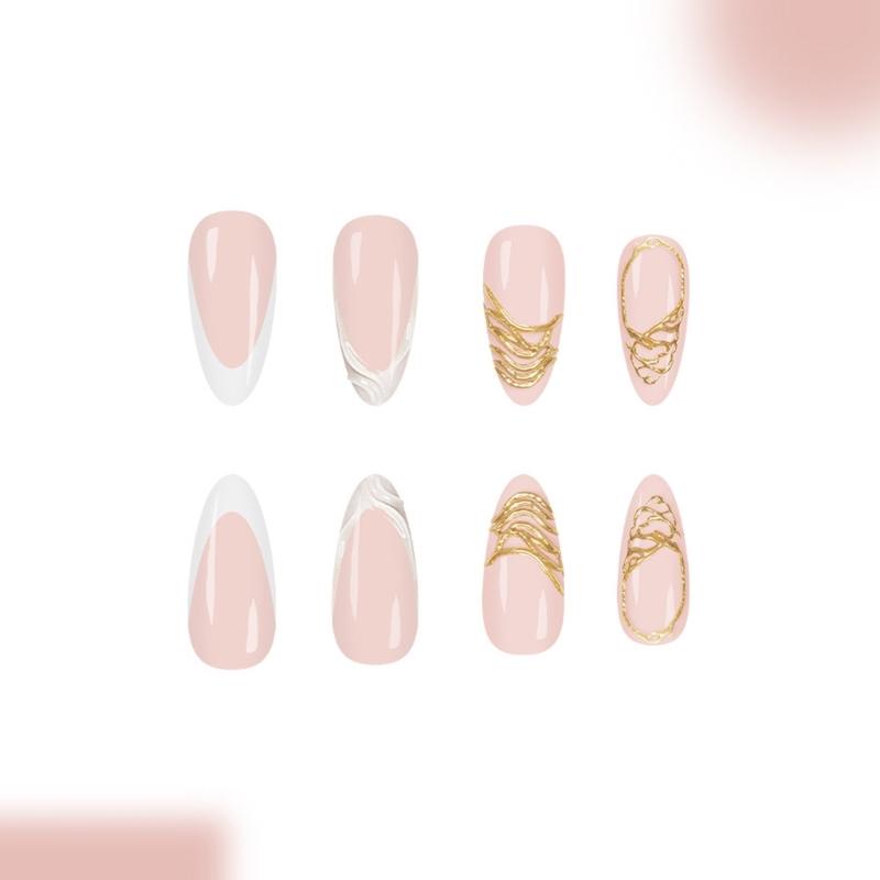 24 Pezzi Unghie Finte Eleganti Design French Tip con Glitter Dorati Scintillanti Arte 3D Unghie Artificiali Durata Costruzione in ABS