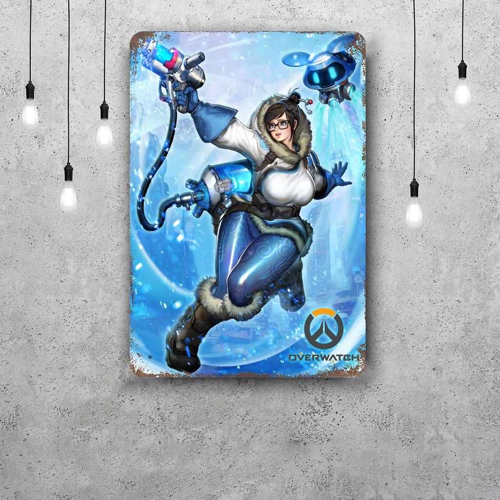 Mei Overwatch Vintage Metal Tin Signs Posters Decor Retro Metal Plaque Wall Art Decor for Garage Bar