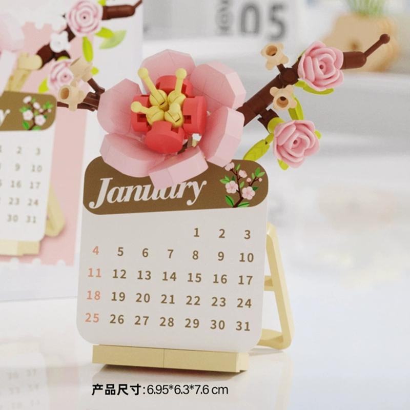 Новый DIY Календарь Время Дата Цветок Роза Подсолнух Фаленопсис Слива Набор Строительных Блоков Кирпичи Модель Детская Игрушка Подарок miniblocks