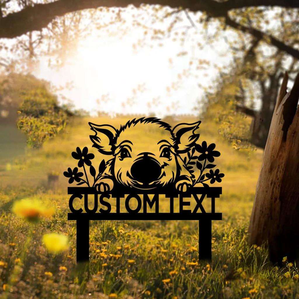 Metal Pig Garden Stake, Custom Pig Farm Sign with Stake, Pig Flower Bed Decor, Pig Pet Lawn Ornament