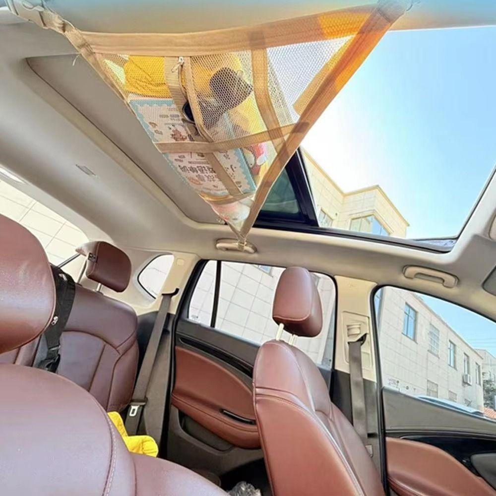Double-layer Car Ceiling Triangle Net Anti-fall Mesh Roof Organizer Car Interior