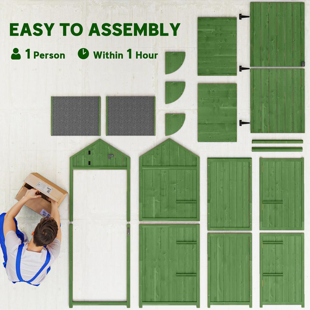 Small Shed, Tall Slim Wooden Garden Shed with 3 Removable Shelves and Roof Hatch