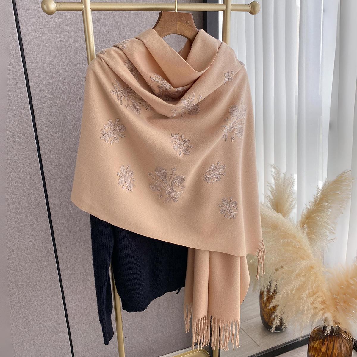 

Pashmina Cashmere Blend Mujer Bufanda Scarf Warm Echarpes Embroider Flower Poncho Cape Thick Warm Poncho Kerchief