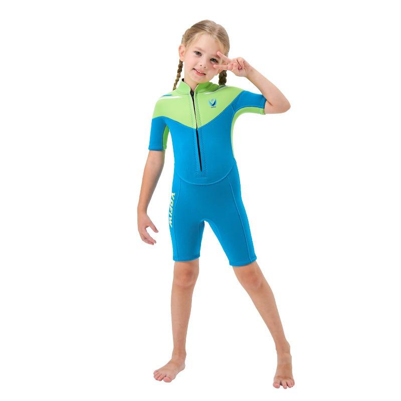 

Новый детский водолазный костюм 3 мм, цельный теплый купальник для мальчиков и девочек, с короткими рукавами, защитный от холода, для подводного плавания, серфинга, костюм с изображением медузы 12 небесно-голубой