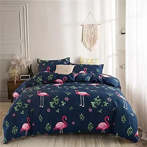 Flamingo Duvet Cover Three-Piece Girl Bedroom Bedding Quilt Cover Set Pink Bedspread