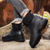 Fashion Leather Top Thick Sole High Top Anti Slip Water Shoes Men's Rain Shoes Outdoor Mountaineering Plush Warm Boots Work Safety Boots