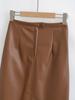 Slimming PU Leather High Slit Midi Skirt - Retro High Waist Hip-Hugging Style