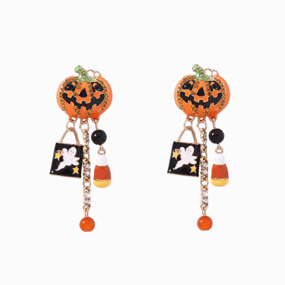Dripping Oil Collarbone Chain Personality Vintage Earring Cute Pumpkin Ghost Necklace Autumn