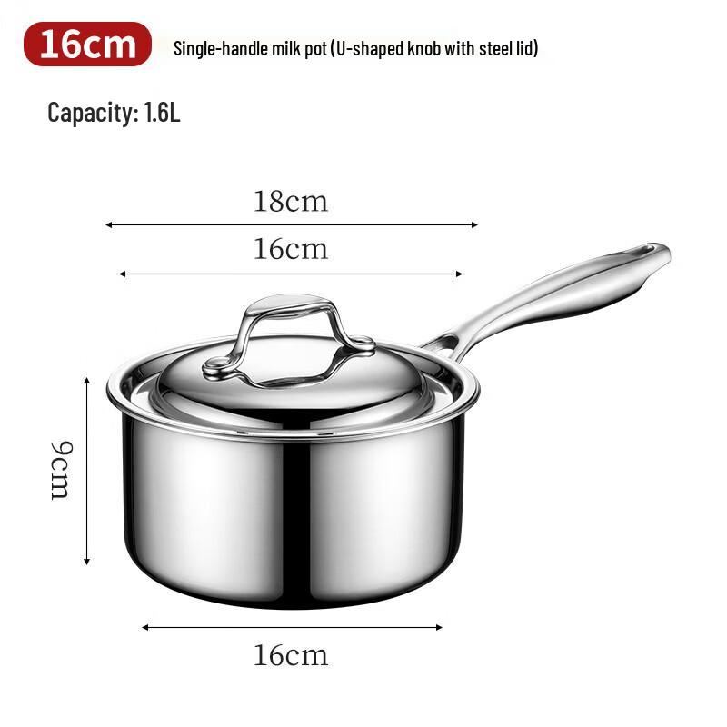 cmaos 16cm 3-Ply Stainless Steel Milk Pot with Lid