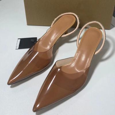 Fashion Fashion Pointed Ladies High Heels Sandals Shiny Diamond Slingback Women's Designer Shoes Transparent PVC 2025 Summer Footwear