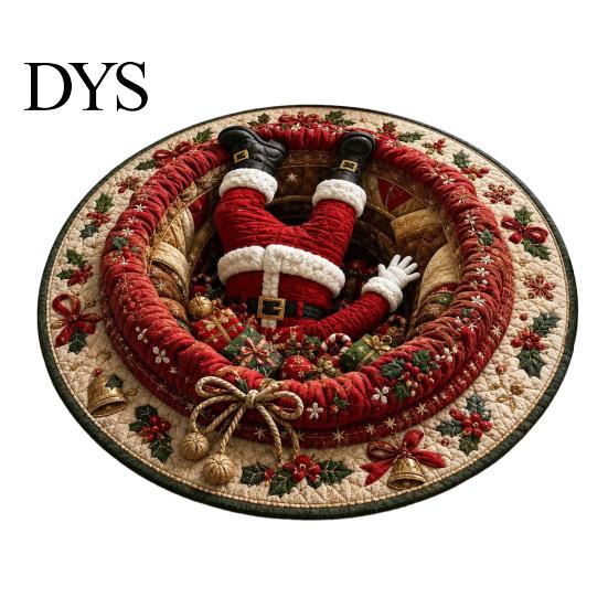Tapis de zone de vacances Noël Tapis 3D, Tapis rond décoratif à illusion Tapis optique Tapis de sol, Festif pour la décoration intérieure de la maison Salon Doux Confortable