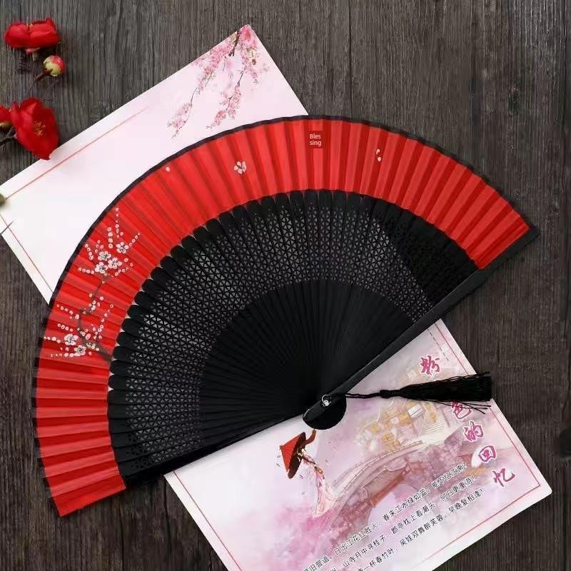 Fan Ancient Style Folding Fan Women Folding Bamboo Fan Classical Ancient Costume Hanfu Online Celebrity Gift Dancing Fan Summer