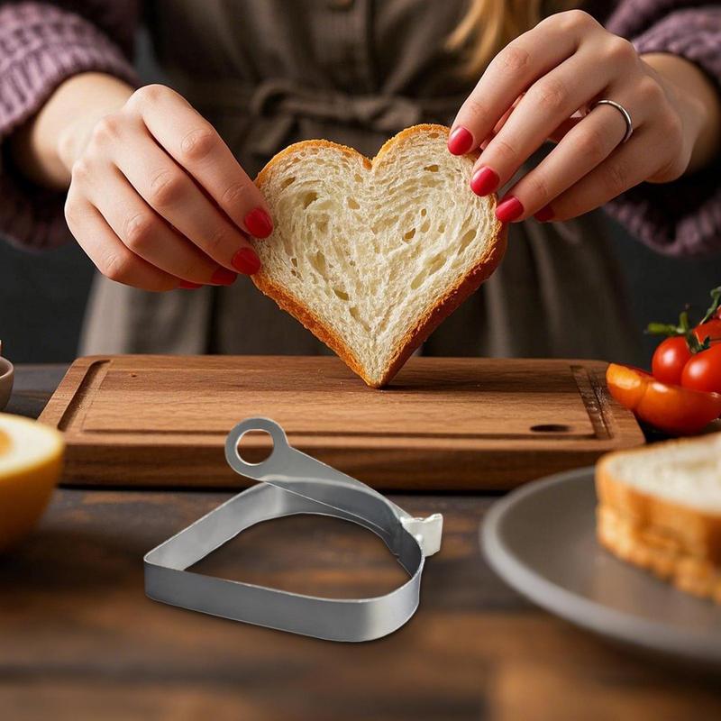 Heart Shaped Pancake Ring Foldable Handle Poached Griddle Pan Stainless Steel Waffle Maker Non-Stick Fried Egg Ring for Kitchen