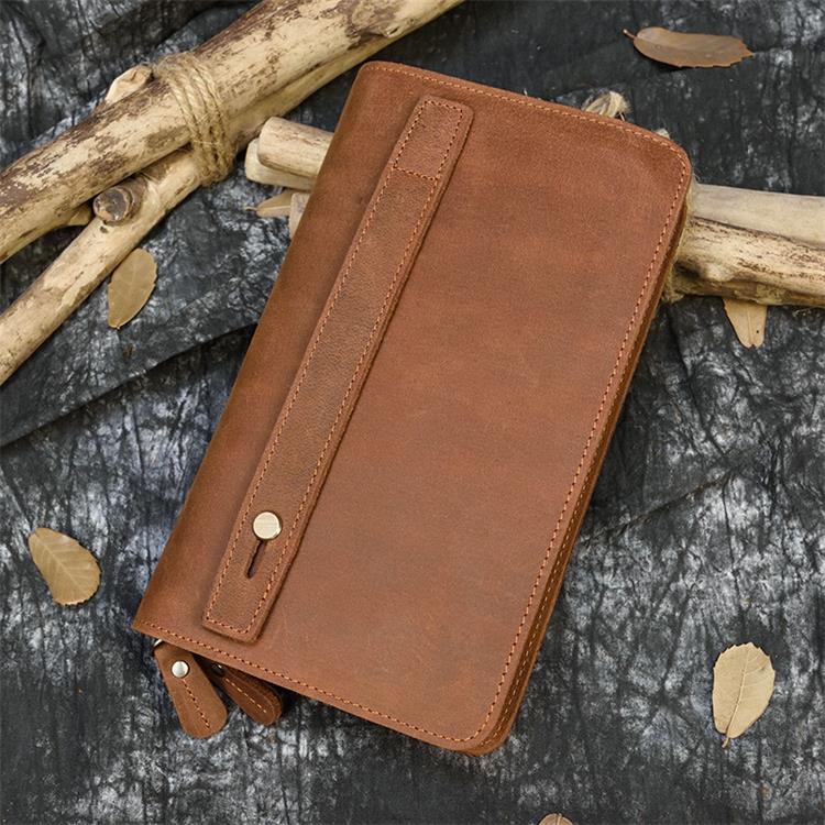 Luxury Double Zipper Women Men Long Wallet Vintage Leather Male Clutch Purse Man Phone Card Coin 100% Genuine Leather Men Wallet