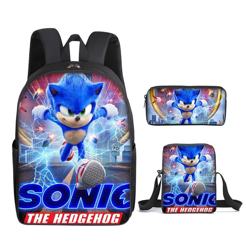 Sonic Cartoon School Bag Set With Oxford Fabric Breathable Lightweight For Kids School Use