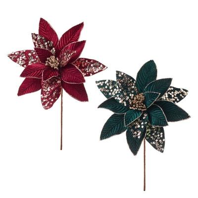 New 25CM Artificial Poinsettia Flower Glitter Sequins Simulation Flowers Sparkling Sequins Flower Wedding Decoration