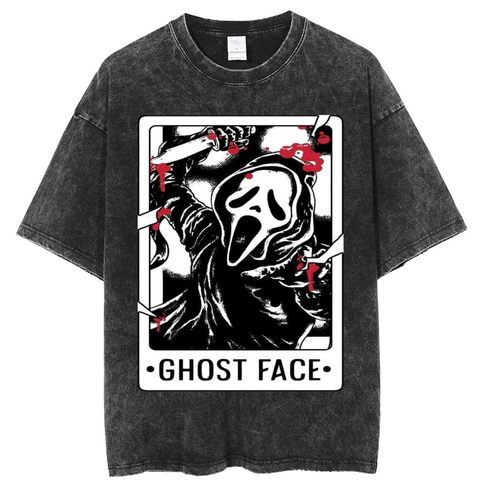 Scary Niche Grimace Print Wash Women's T-Shirt Style Oversized Cotton Short Sleeve Unisex  Vintage Top