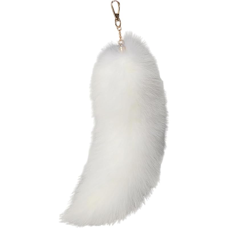 

[Lyyxjsltd] plush fake hair fox tail keychain elegant keyring charm fox tail pendant fashionable keychain decoration (white)