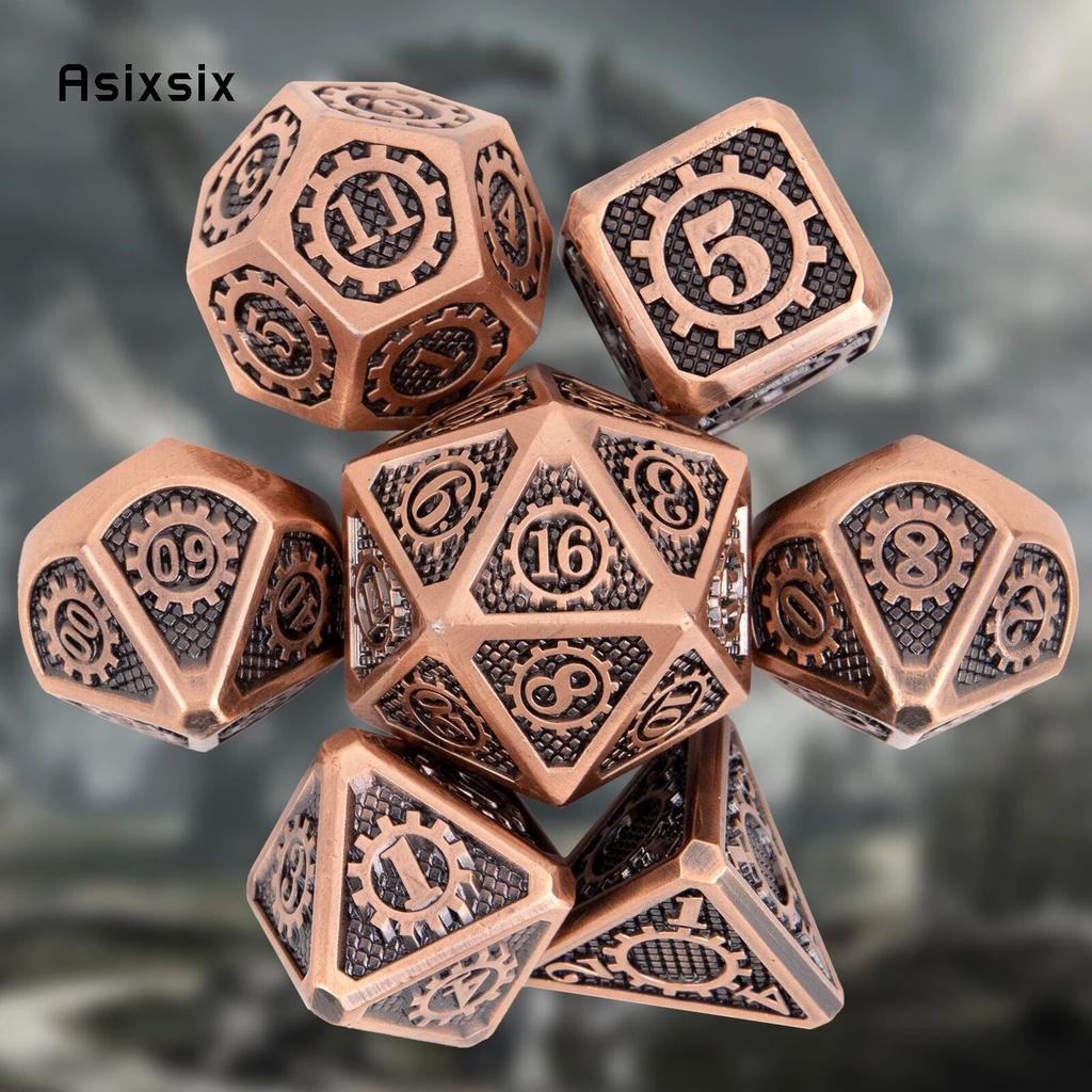 7 Stück gelb-schwarzes Zahnrad-Metallwürfel-Set aus massivem Metall mit polyedrischen Würfeln, geeignet für Rollenspiele, RPG-Brettspiele, Kartenspiele