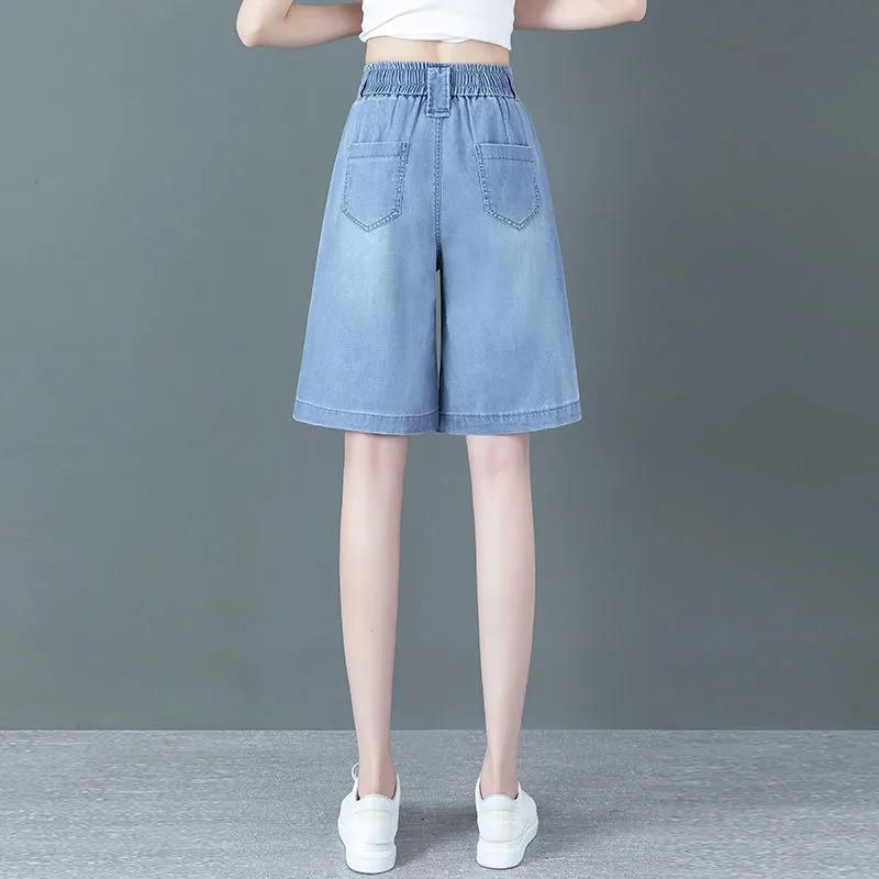 Tencelové tenké džínové šortky dámské letní s vysokým pasem volné volné tenké kalhoty široké nohavice ledový hedvábí pětibodové kalhoty