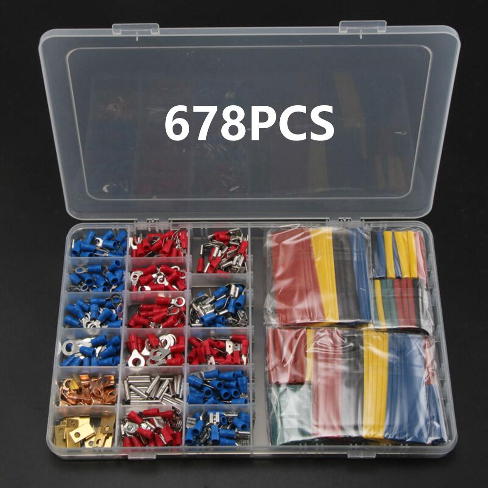 Automotive Wiring Kit 678PCS with PVC Crimp Terminals and 2:1 Heat Shrink Tubing for Secure and Electrical Connections