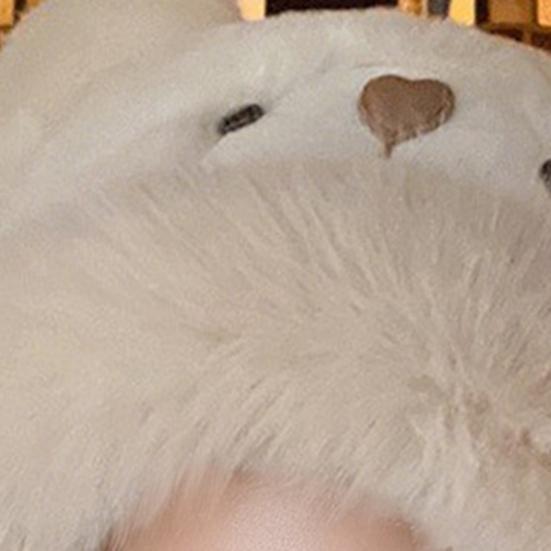 Women Hat Solid Color Thickened Plush Bear Warm Hat
