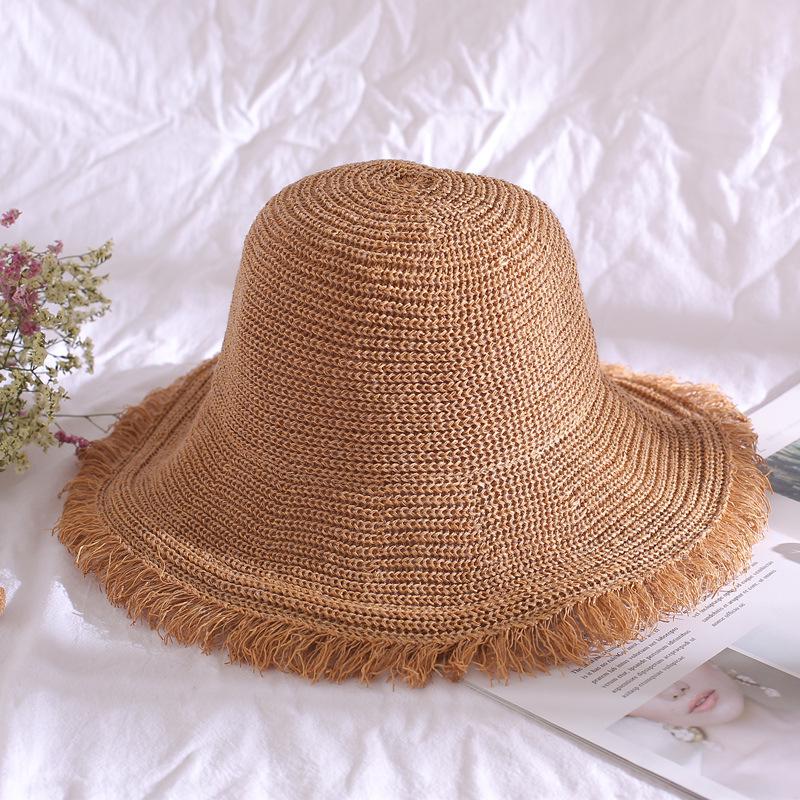 Xue Li Women's Korean Wide-Brim Straw Hat - Breathable, Raw Edge, Sun Protection for Summer and Beach