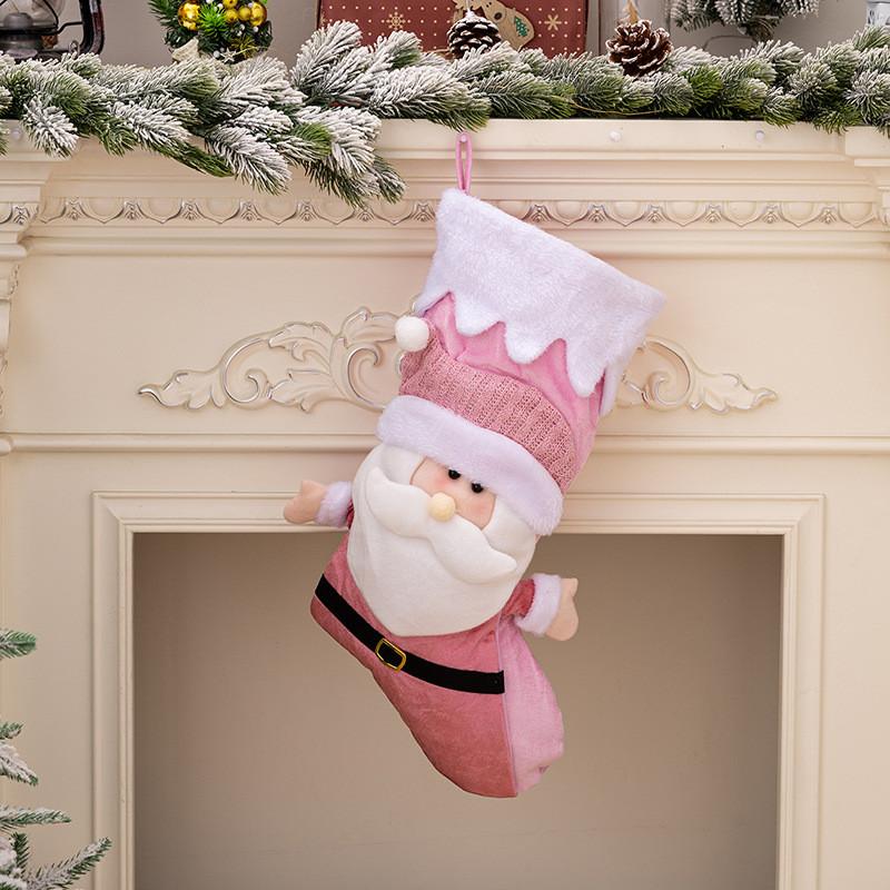 Nordic Pink Festive Christmas Stockings With Adorable Santa Snowman Perfect For Gifts