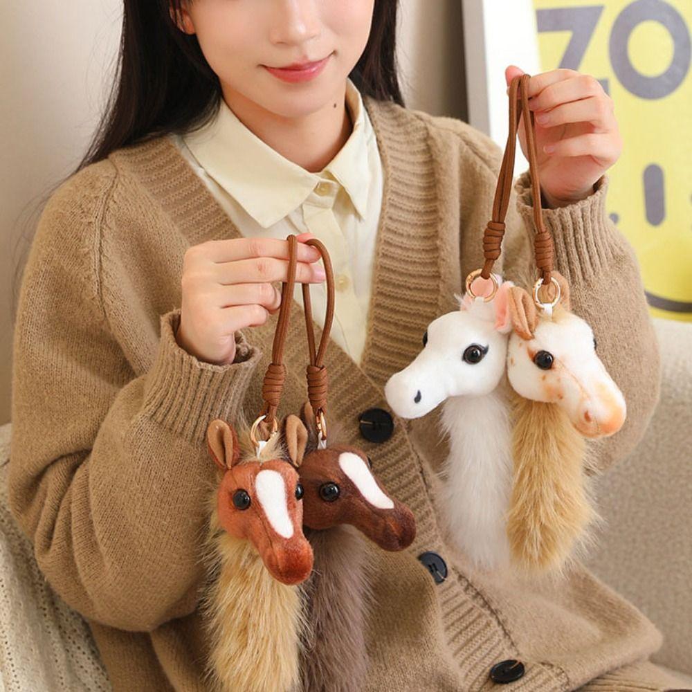 PP Cotton Pony Head Pendant Fluffy Mascot Pony Doll Horse Plush Toy Backpack Decoration