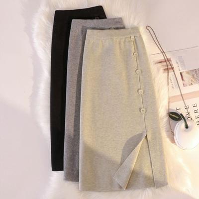 Korean Medium Length Knitted Half Length Skirt with High Waist and Versatile Design Wool A-line Wrap Buttocks Skirt Female Tops